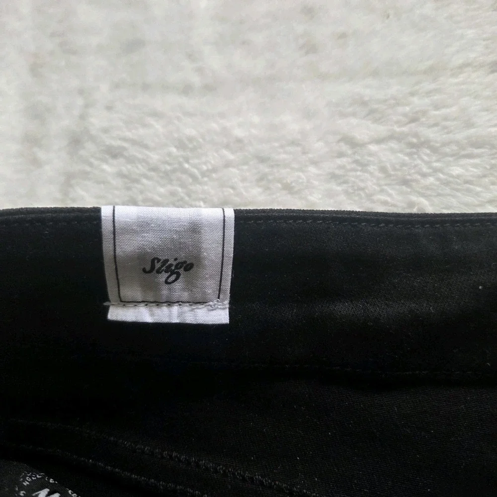 Frank & Eileen Sligo Skinny Black Stretch Italian Waxed Denim Jeans Raw Hem 32
